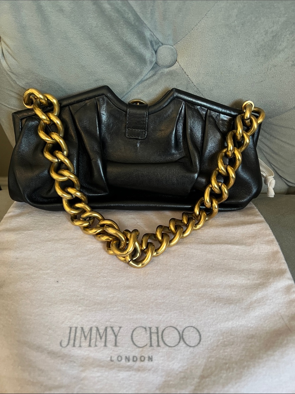 Jimmy Choo Black Leather Shoulder Bag with Gold Chain Strap with bangle bracelet - Picture 6 of 15